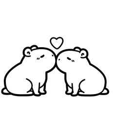 cute capibaara couple kissing - layered cut file - valentine's day clip art