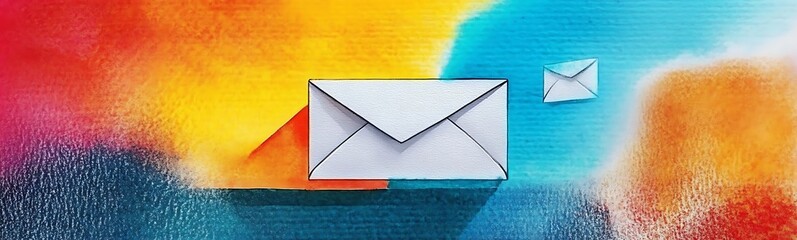 clean modern email marketing concept white envelopes on yellow and blue background 