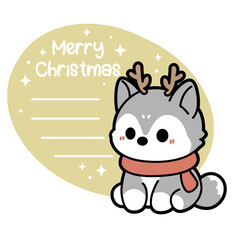 Husky Holiday Greeting Tag — Cute Christmas Label Clipart