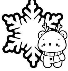 Snowflake with Bear Character — Kawaii Winter Frame & Clipart
