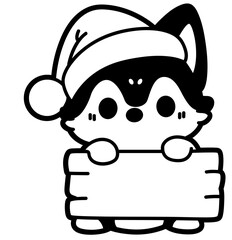 Husky in Santa Outfit — Kawaii Christmas Line Art & Clipart