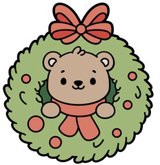 Kawaii Christmas Bear Wreath SVG – Cute Holiday Clipart