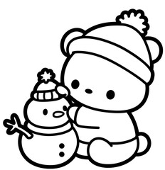 cute baby bear with snowmen - layered cut file . winter christmas clip art
