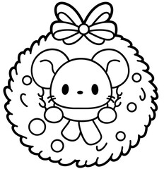 Fototapeta premium Kawaii Christmas Mouse Wreath SVG – Cute Holiday Clipart