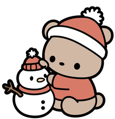 cute baby bear with snowmen - layered cut file . winter christmas clip art