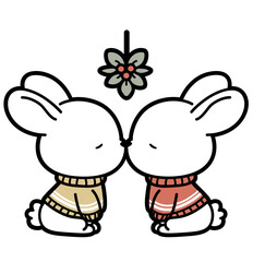 Bunnies Under Mistletoe