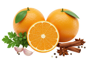 Isolated Citrus Harmony: Oranges, Spices and Herbs Arrangement