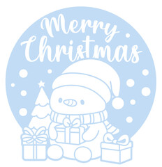 Blue Merry Christmas Badge with snowmen