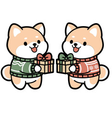Two Shiba Inu Exchanging Gifts