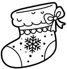 Kawaii Christmas Stocking Outline SVG - Holiday Clipart