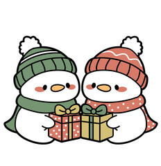 cute snowmen with presents - layered cut file - winter clip art