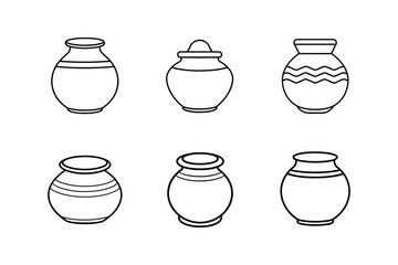 clay pot icon line art vector illustration
