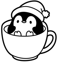 cute penguin in a mug - layered cut file - christmas clip art