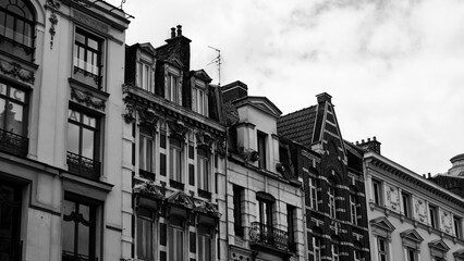 View of typical houses built in Flemish architectural style on summer street