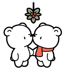 Cute polar bears under mistletoe – kawaii Christmas couple illustration, romantic winter sticker svg for Cricut