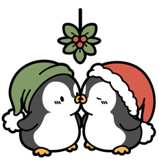 cute christmas penguin kissing under mistletoe - layered cut file - xmas clip art
