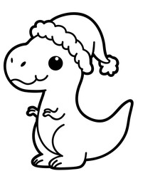 Kawaii Christmas Dinosaur Coloring Page with Santa Hat — Cute Winter Holiday Line Art