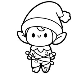 cute christmas elf tangled in christmas lights - layered cut file - festive sticker