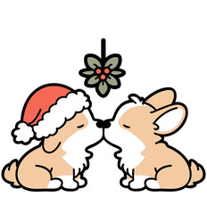 simple cute cartoon corgi kissing under mistletoe - layered cut file - christmas clipart