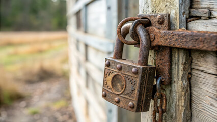 Rusty Padlock on Old Barn Door