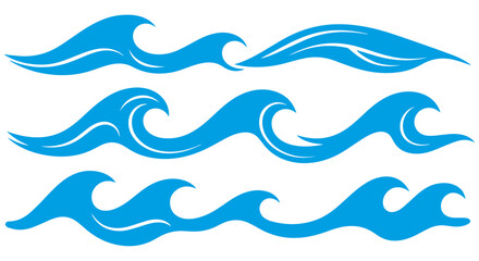 Set of blue waves isolated on a transparent or white background, vector illustration.