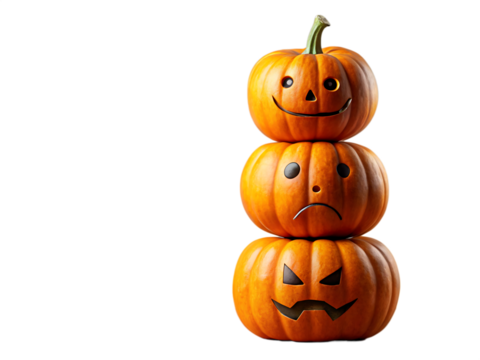 mini pumpkins stacked with unique carvings