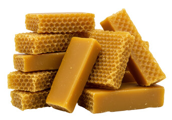 Isolated Stack of Golden Brown Beeswax Blocks