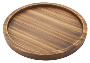 Isolated Round Wooden Tray with Natural Grain