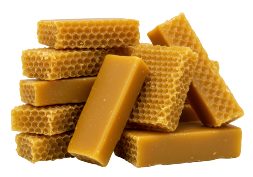 Isolated Stack of Golden Brown Beeswax Blocks
