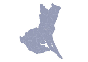 グレー色の日本地図, 茨城県の行政区分付き地図, Gray map of Japan, Ibaraki prefecture