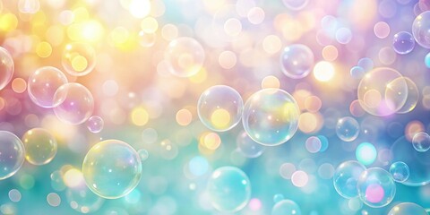 A Dreamy Display of Iridescent Bubbles Floating Amidst a Soft, Pastel-Colored Bokeh Background