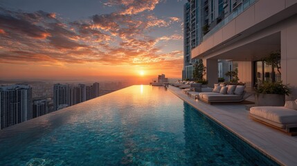 Fototapeta premium City Skyline Infinity Pool Sunset View
