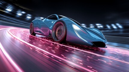 Obraz premium Futuristic Car Speeding on Illuminated Track