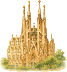 Image of Sagrada Familia Watercolor Illustration – Barcelona Architectural Landmark printed on Printed Glass Splashbacks