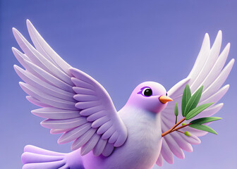 Obraz premium Dove flying with olive branch in blue sky