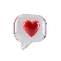 3D chat bubble with heart inside, isolated on transparent background