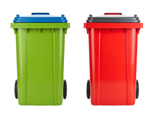 Set of four garbage bins plastic recycling containers on white background