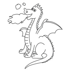 Cute cartoon hand drawn vector dragon outline.