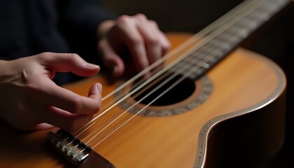 Fototapeta premium Guitarist Playing Acoustic Instrument