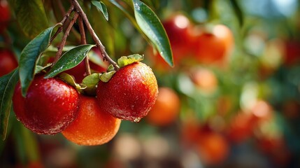 Obraz premium Ripe Persimmons Hanging on Tree Branch in Autumn