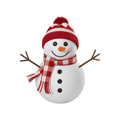 Cheerful 3D Rendered Snowman: Red Hat, Scarf, Winter Holiday Cheer, Isolated on transparent Background