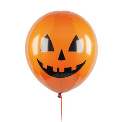 Halloween balloon with orange color and black jack o lantern face, shiny surface reflecting light, festive decoration for spooky celebration and party fun