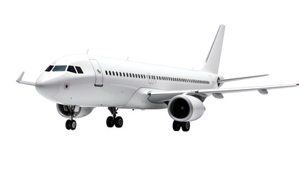 Obraz premium White Airplane on Ground: A pristine white passenger airplane sits on the ground, ready for takeoff or arrival. The image showcases the plane's sleek design and powerful engines.