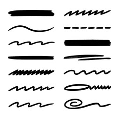 Hand-drawn underline and divider brush strokes set with various styles and textures, Transparent Background