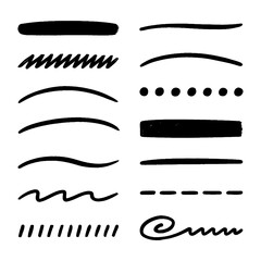 Hand-drawn underline and divider brush strokes set with various styles and textures, Transparent Background