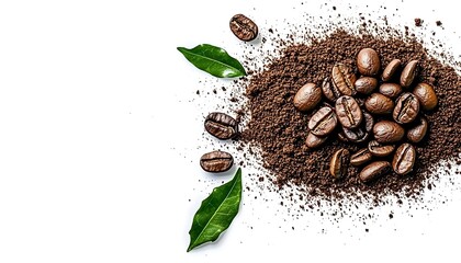 A photostock images of coffee grounds, isolated on white background, High Quality