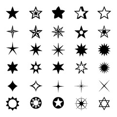 Sparkle and orbit logo icons in black silhouette style for futuristic branding, Transparent Background