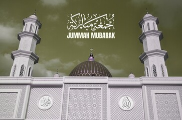 Jummah mubarak in Arabic calligraphy is translated as Blessed Friday. Jummah mubarak with the...