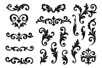 Hand-drawn fleur-de-lis symbol variations in black outline sketch style, Transparent Background