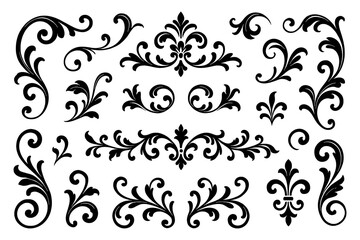 Hand-drawn fleur-de-lis symbol variations in black outline sketch style, Transparent Background